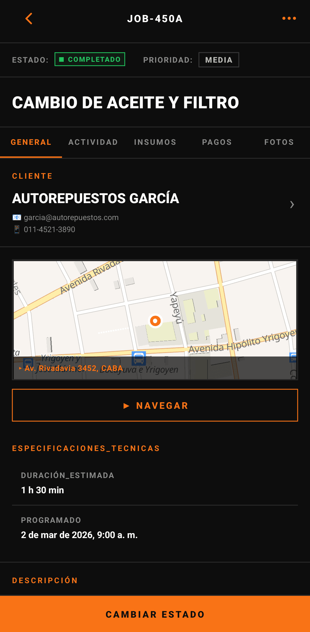 Job detail: full work order view