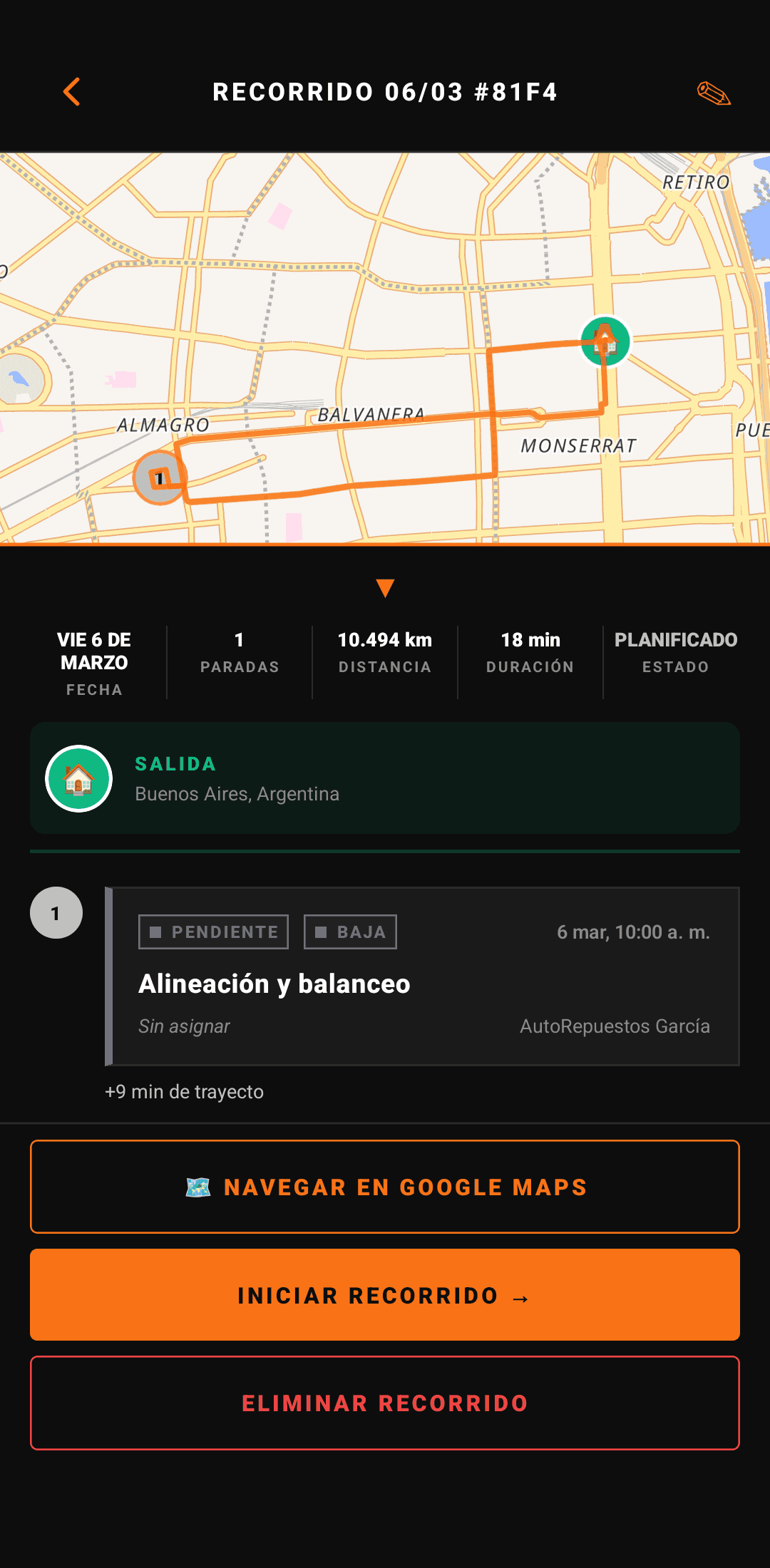 Route in execution: field navigation